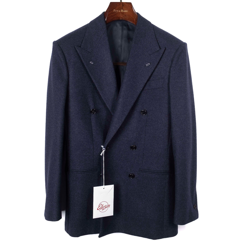 Neapolitan Hand Tailored Navy Double Breasted Flannel Sport Coat, 44