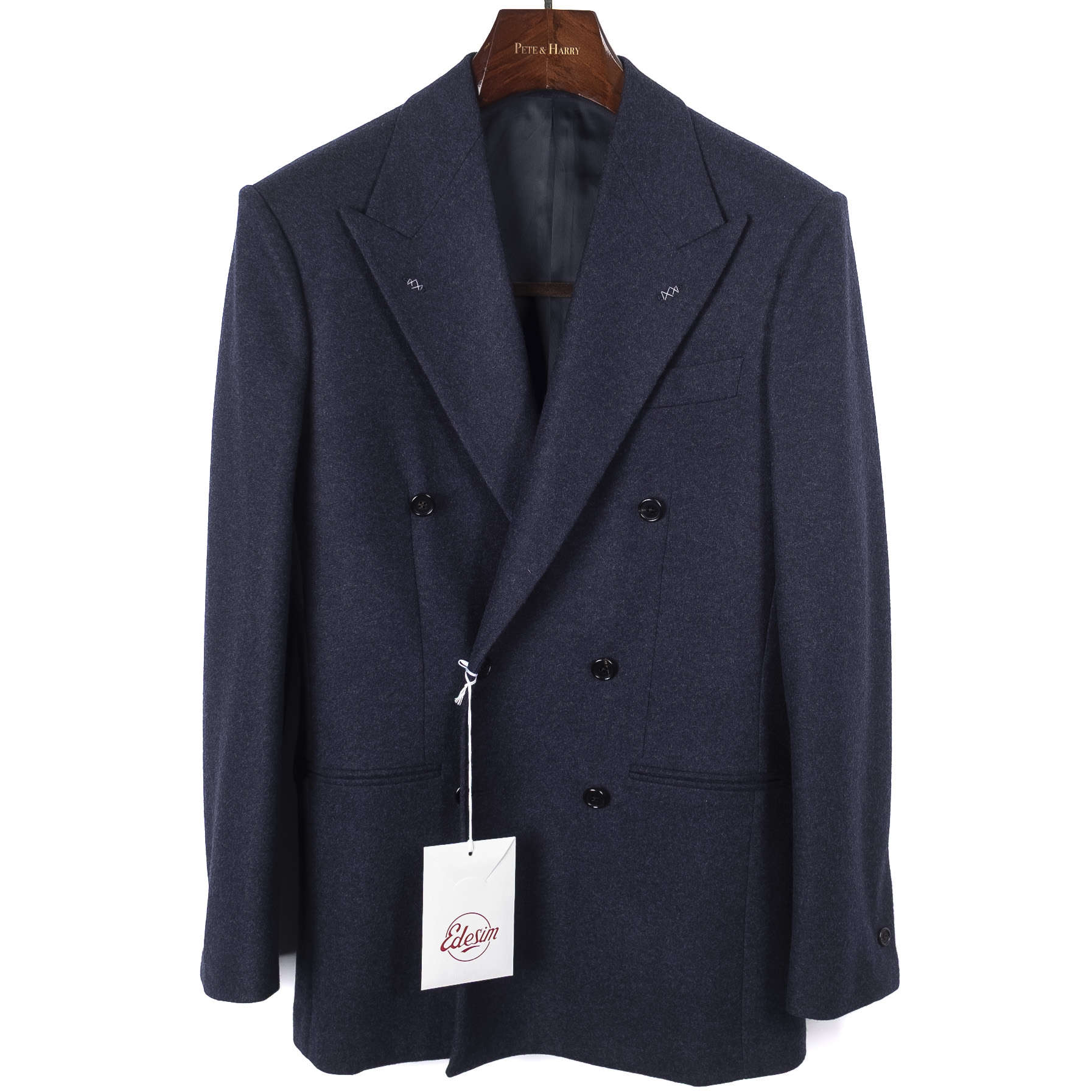 Neapolitan Hand Tailored Navy Double Breasted Flannel Sport Coat, 44