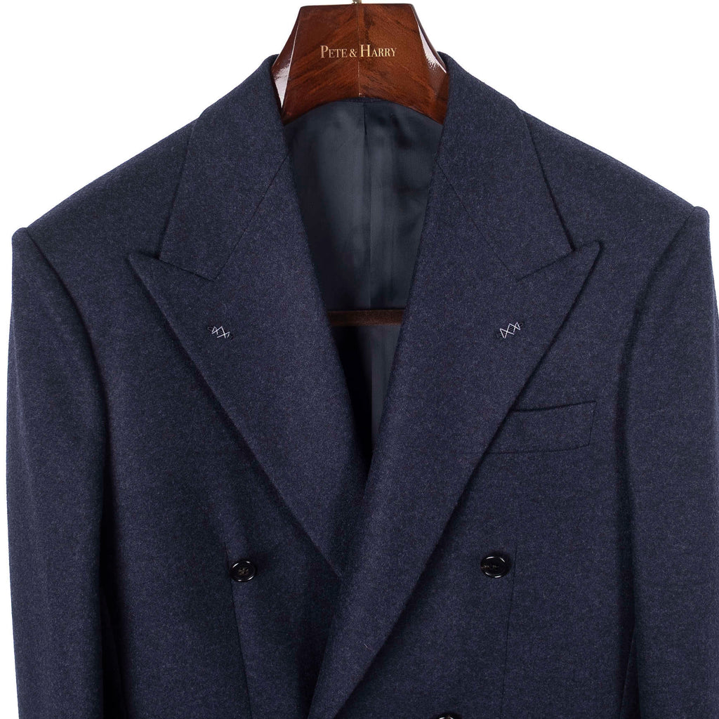 Neapolitan Hand Tailored Navy Double Breasted Flannel Sport Coat, 44