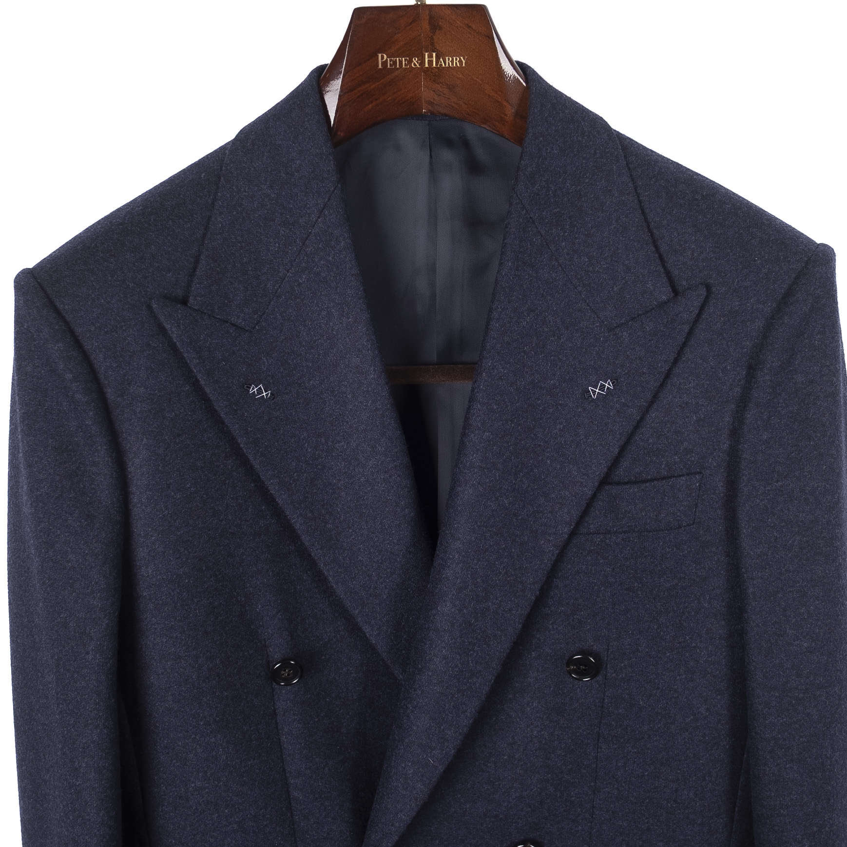 Neapolitan Hand Tailored Navy Double Breasted Flannel Sport Coat, 44