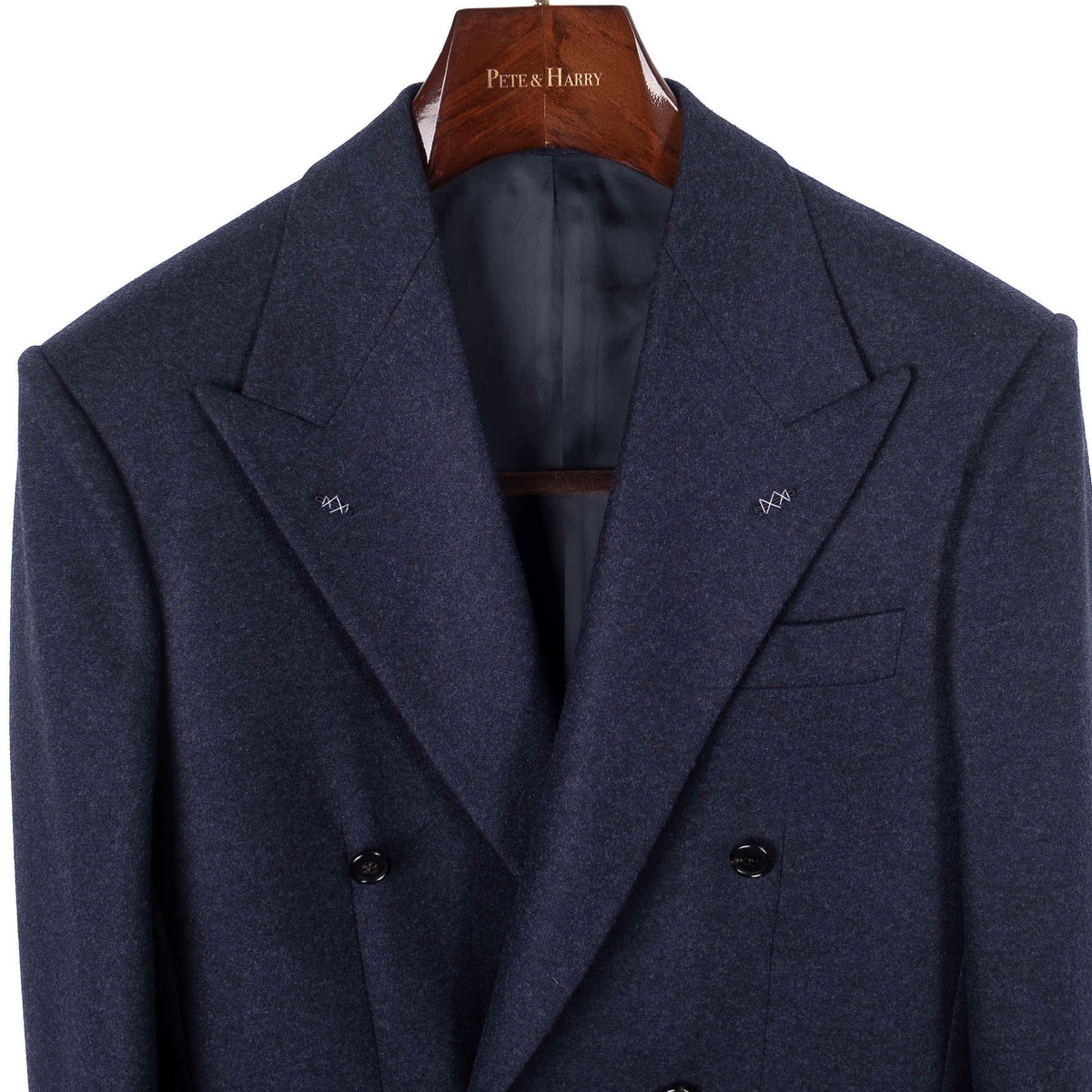 Neapolitan Hand Tailored Navy Double Breasted Flannel Sport Coat, 44