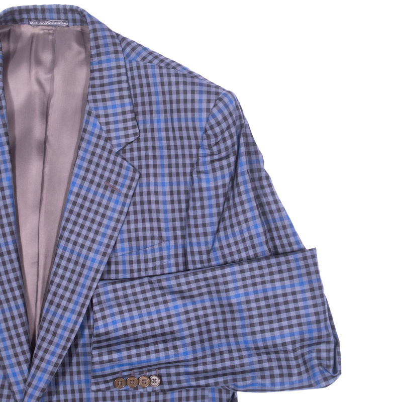 Ermenegildo Zegna Blue Checks Silk Blazer Sz 52