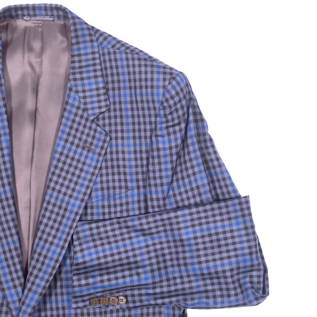 Ermenegildo Zegna Blue Checks Silk Blazer Sz 52