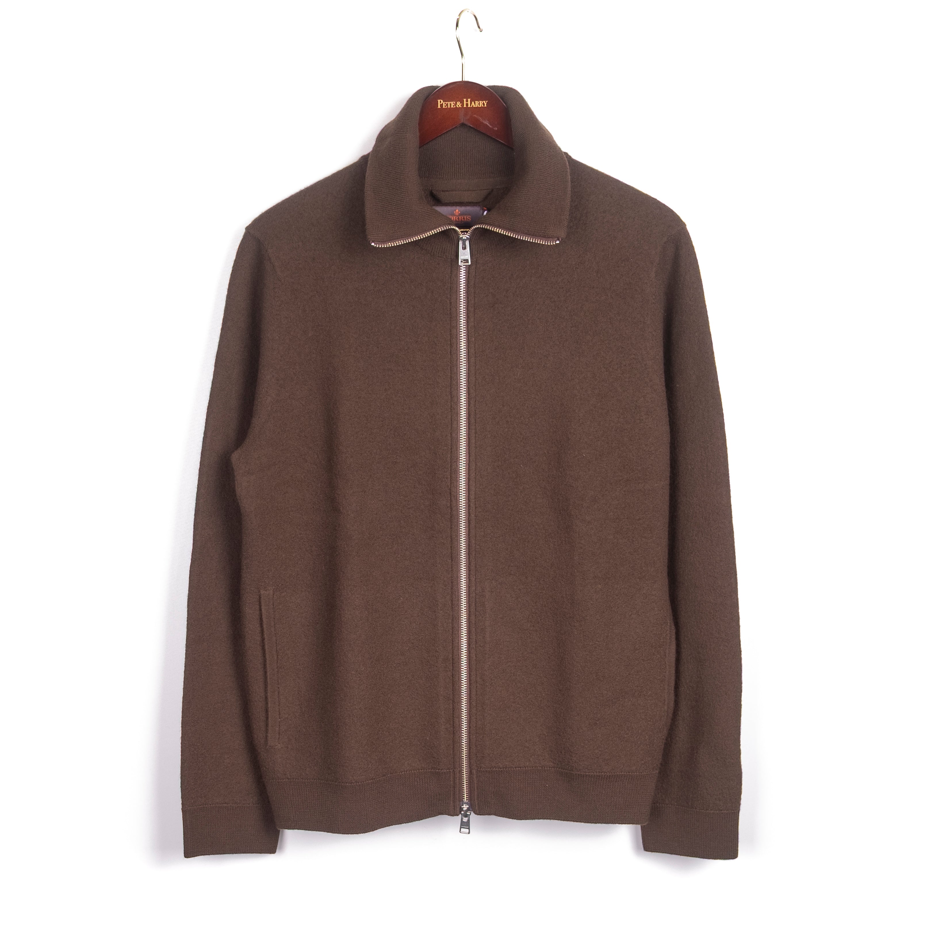 Brown Merino Zip Cardigan