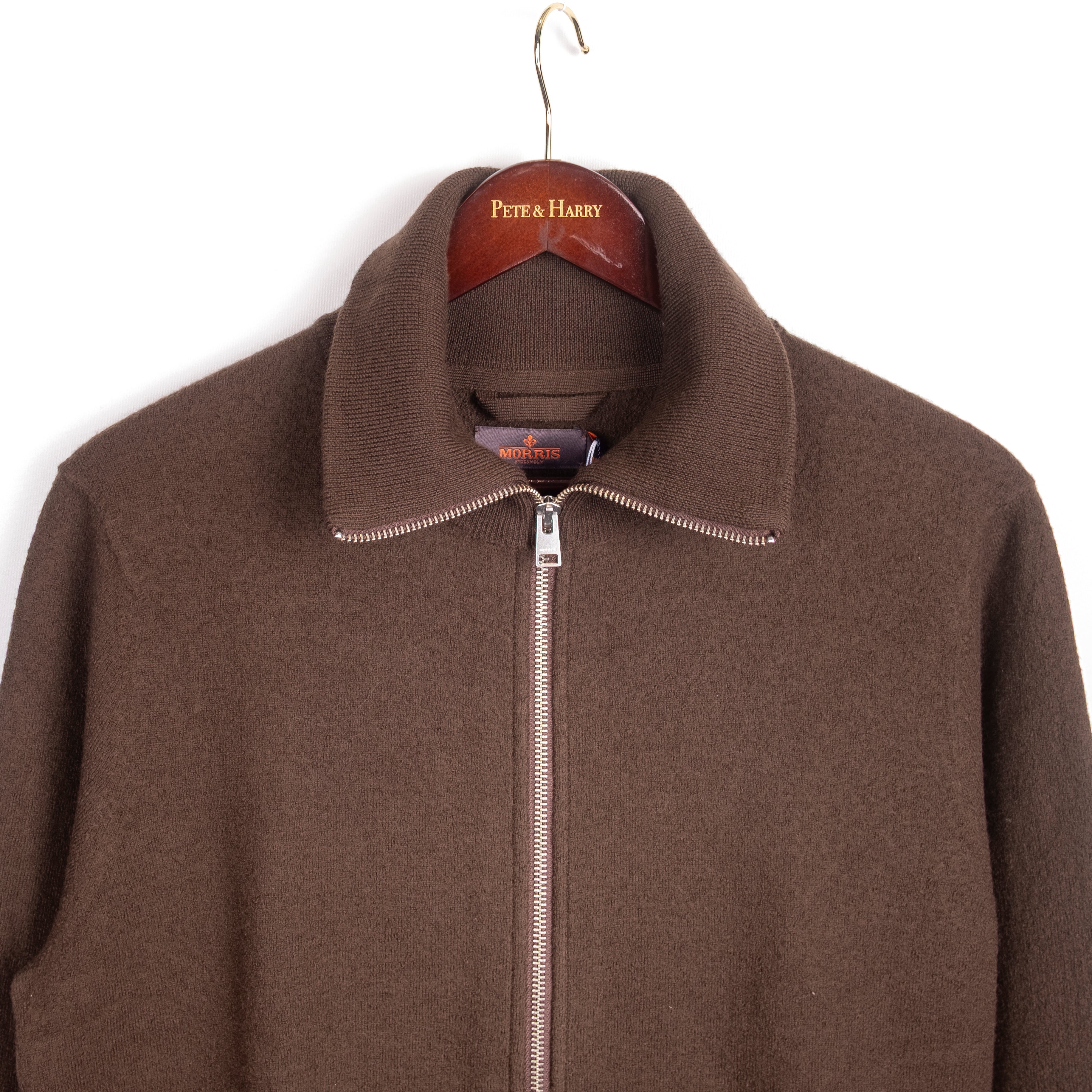 Brown Merino Zip Cardigan