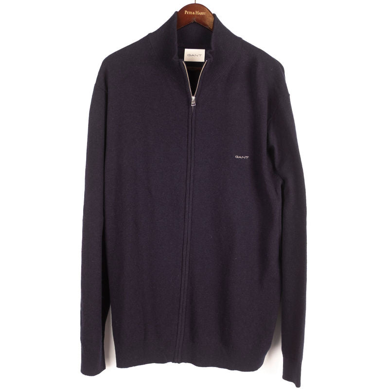 Navy Extrafine Lambswool Zip