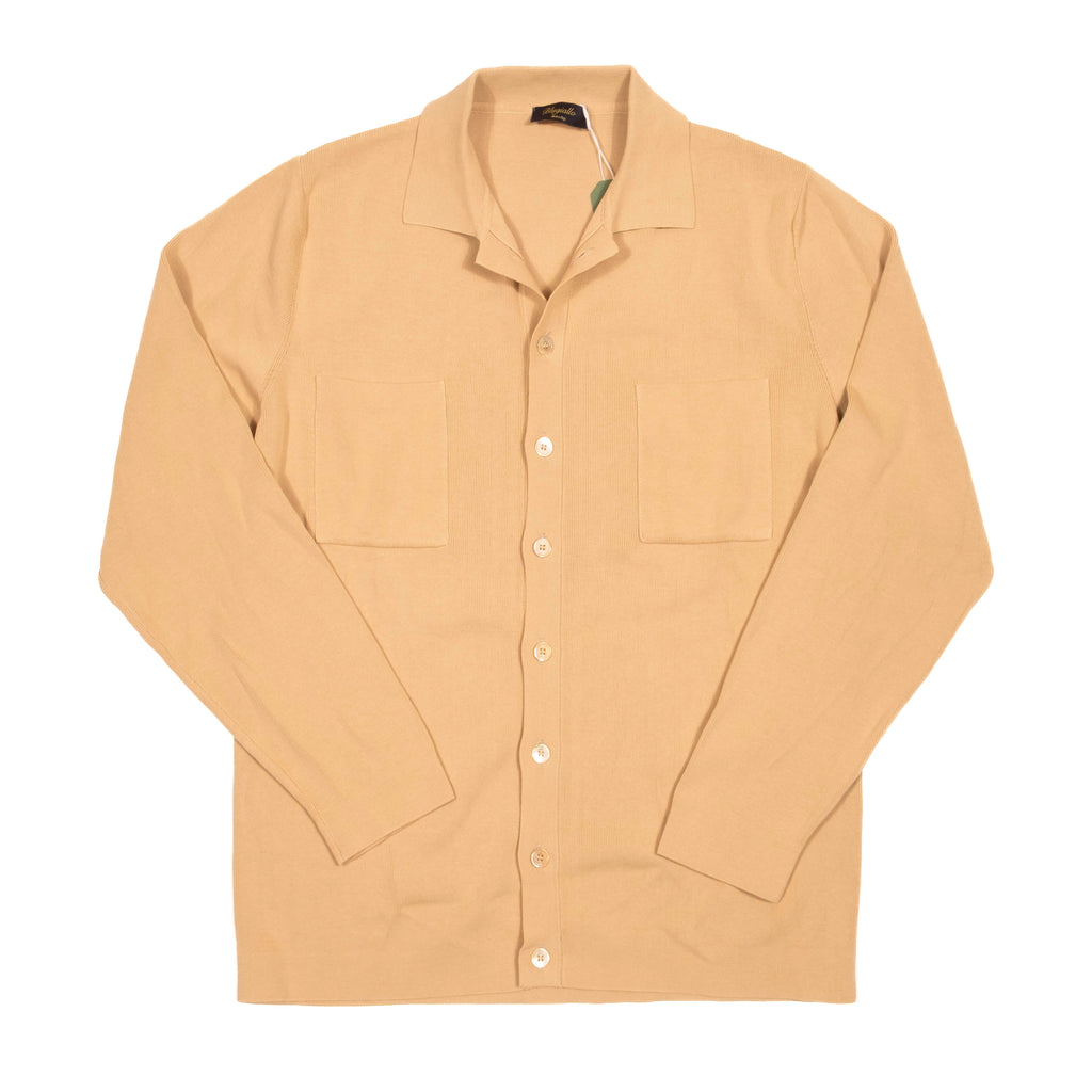 Blugiallo Camel Coloured Knit Cotton Shirt Jacket