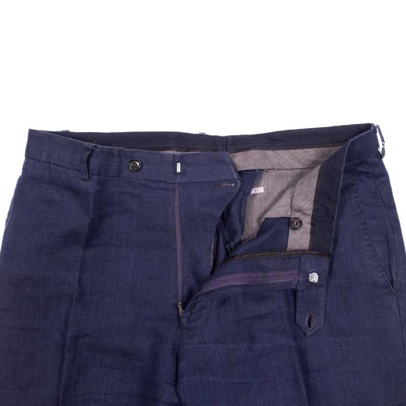 Oscar Jacobson Navy Linen Trousers
