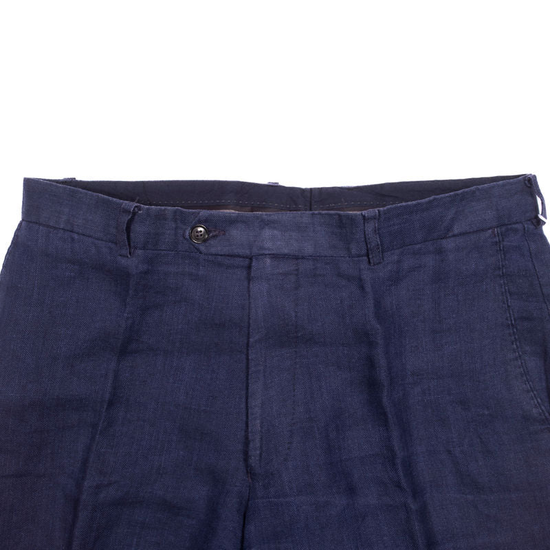 Oscar Jacobson Navy Linen Trousers