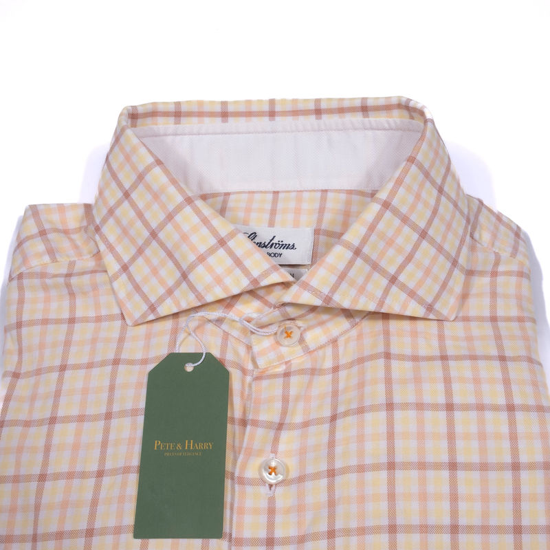 Stenströms Orange, Yellow and Brown Check French Cuff Shirt