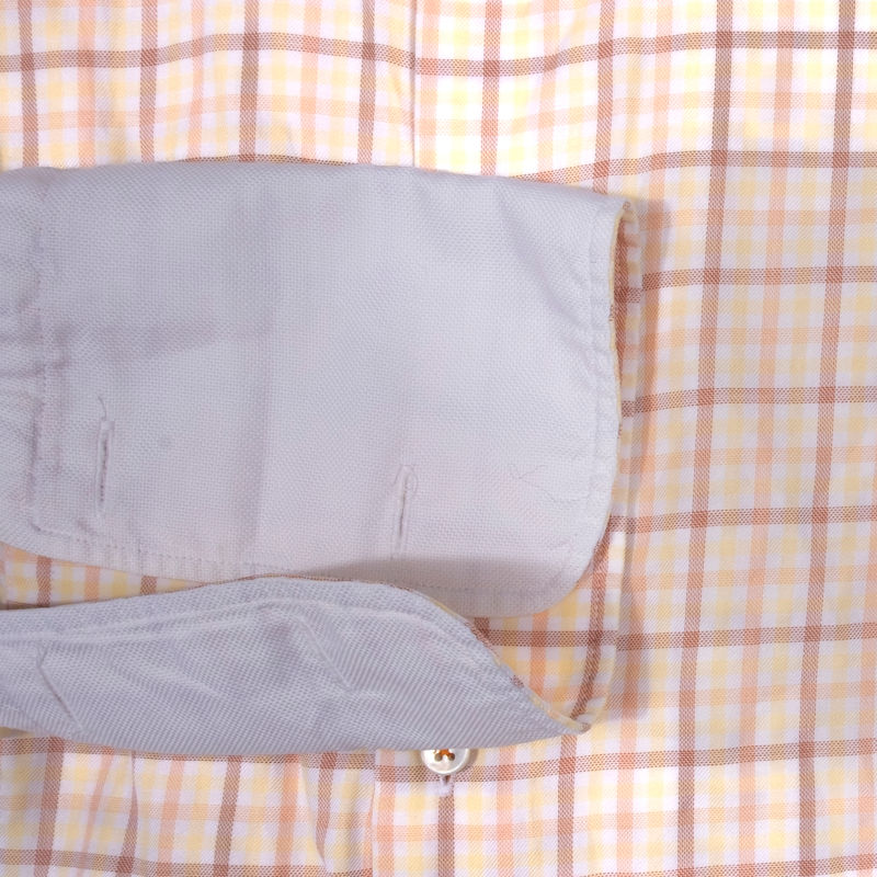 Stenströms Orange, Yellow and Brown Check French Cuff Shirt