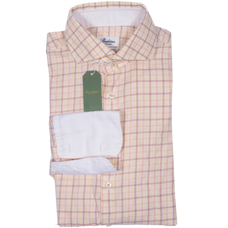 Stenströms Orange, Yellow and Brown Check French Cuff Shirt