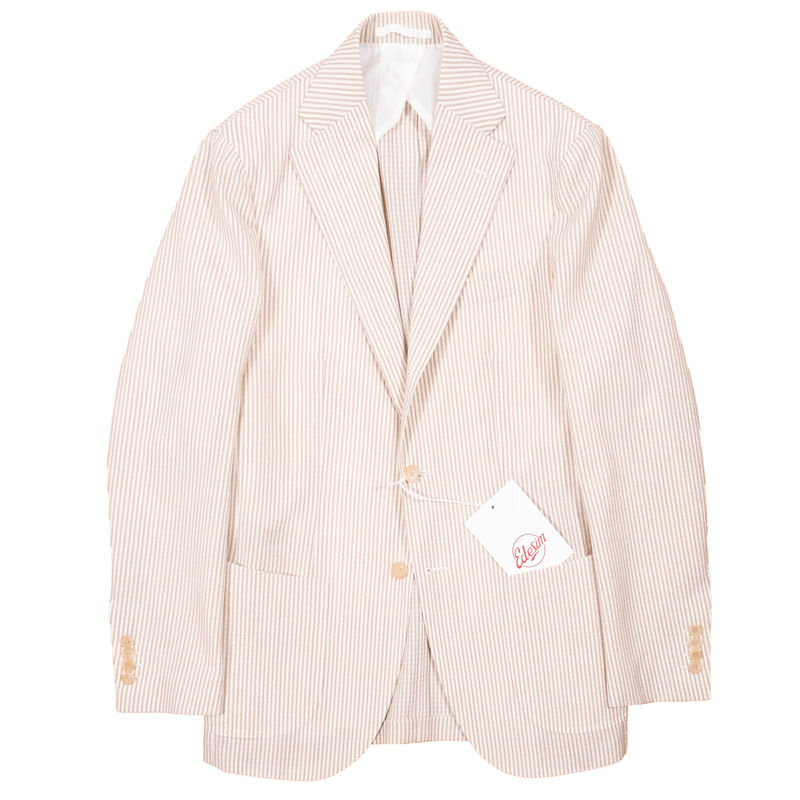 Neapolitan Hand Tailored Brown and White Striped Seersucker Sport Coat Sz 54