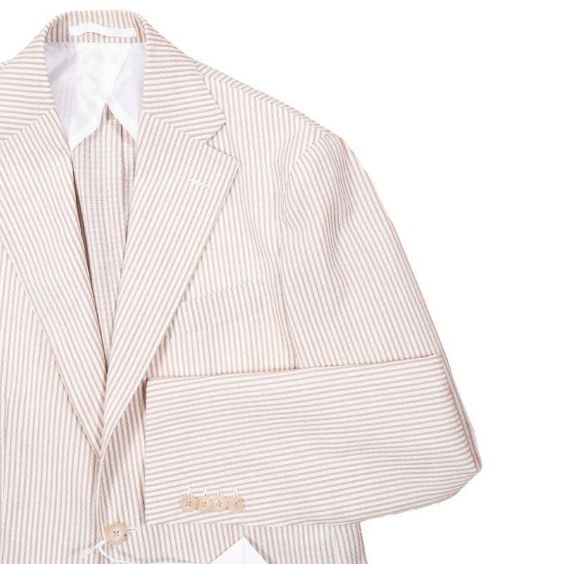 Neapolitan Hand Tailored Brown and White Striped Seersucker Sport Coat Sz 54