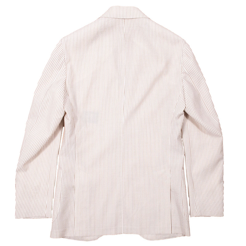 Neapolitan Hand Tailored Brown and White Striped Seersucker Sport Coat