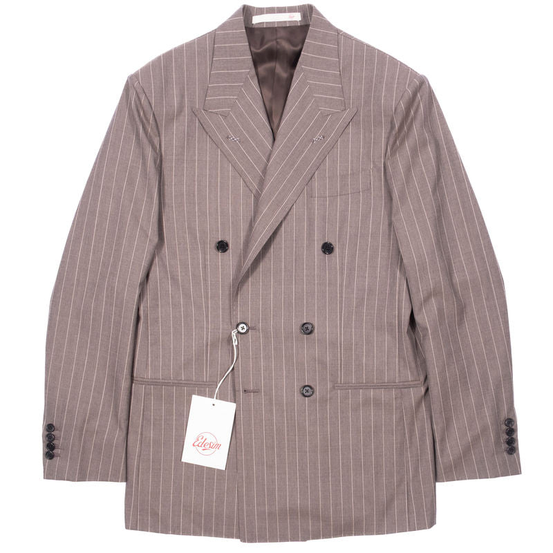 Neapolitan Hand Tailored Grey Chalk Striped Double Breasted Vitale Barberis Canonico Summer Suit Sz 54