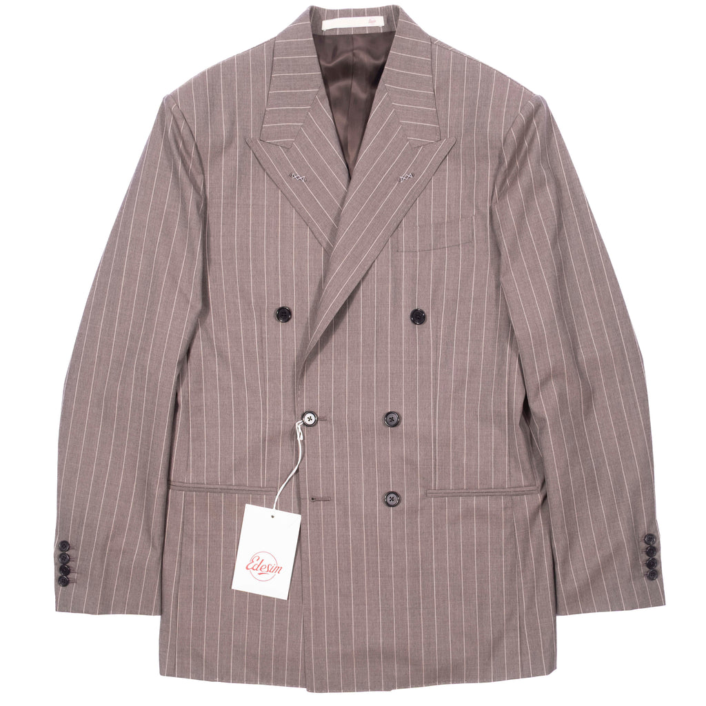 Neapolitan Hand Tailored Grey Chalk Striped Double Breasted Vitale Barberis Canonico Summer Suit Sz 54