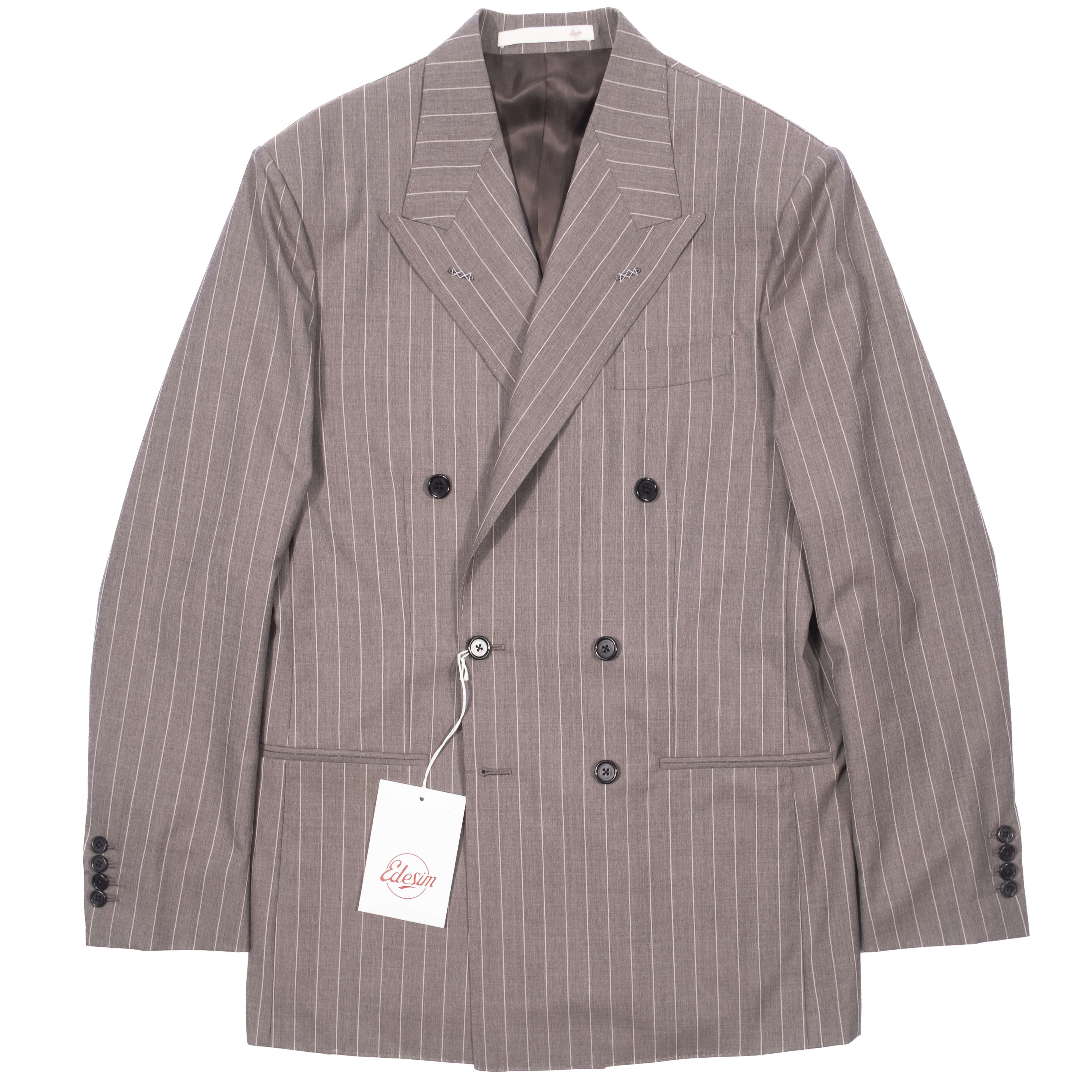 Neapolitan Hand Tailored Grey Chalk Striped Double Breasted Vitale Barberis Canonico Summer Suit Sz 54