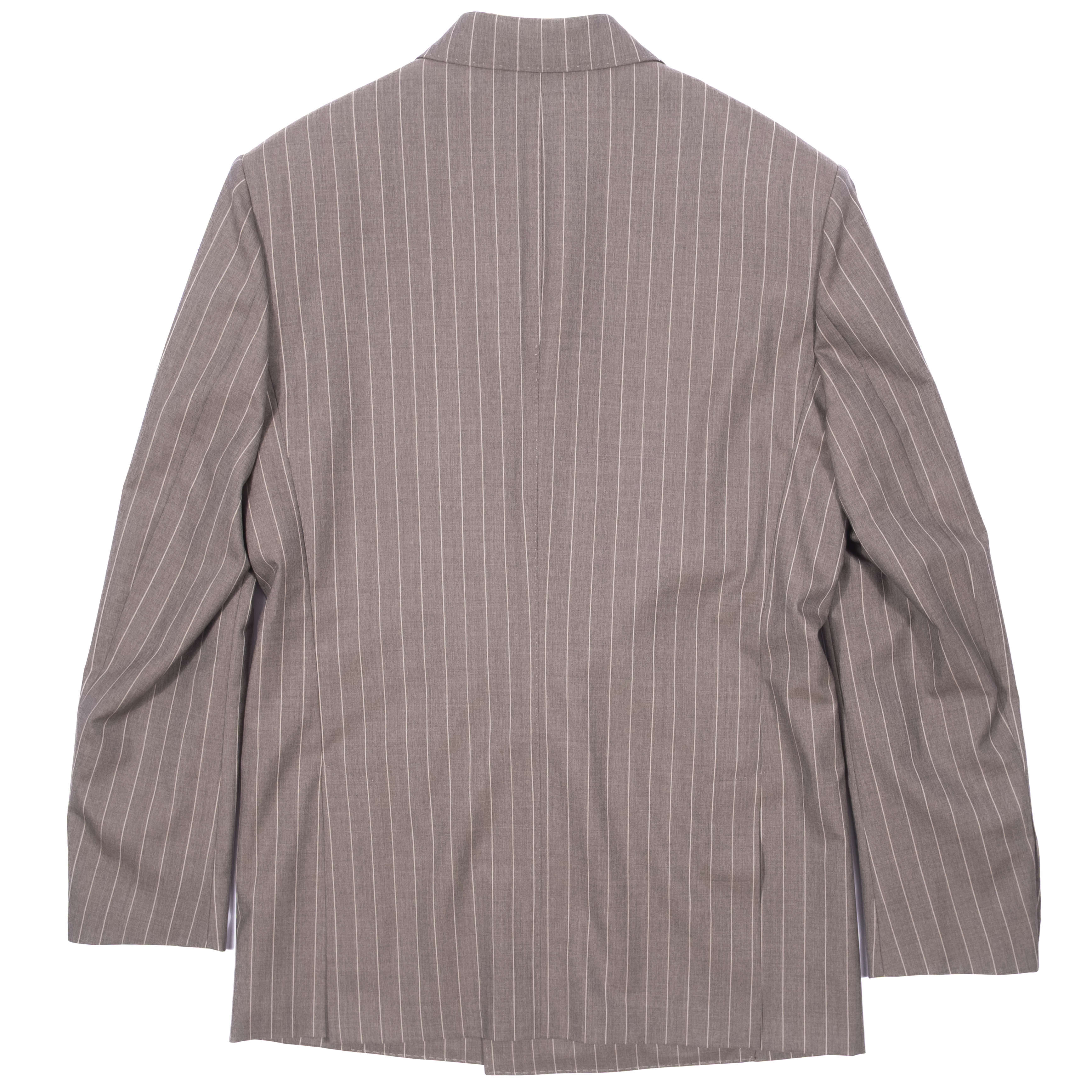 Neapolitan Hand Tailored Grey Chalk Striped Double Breasted Vitale Barberis Canonico Summer Suit Sz 54