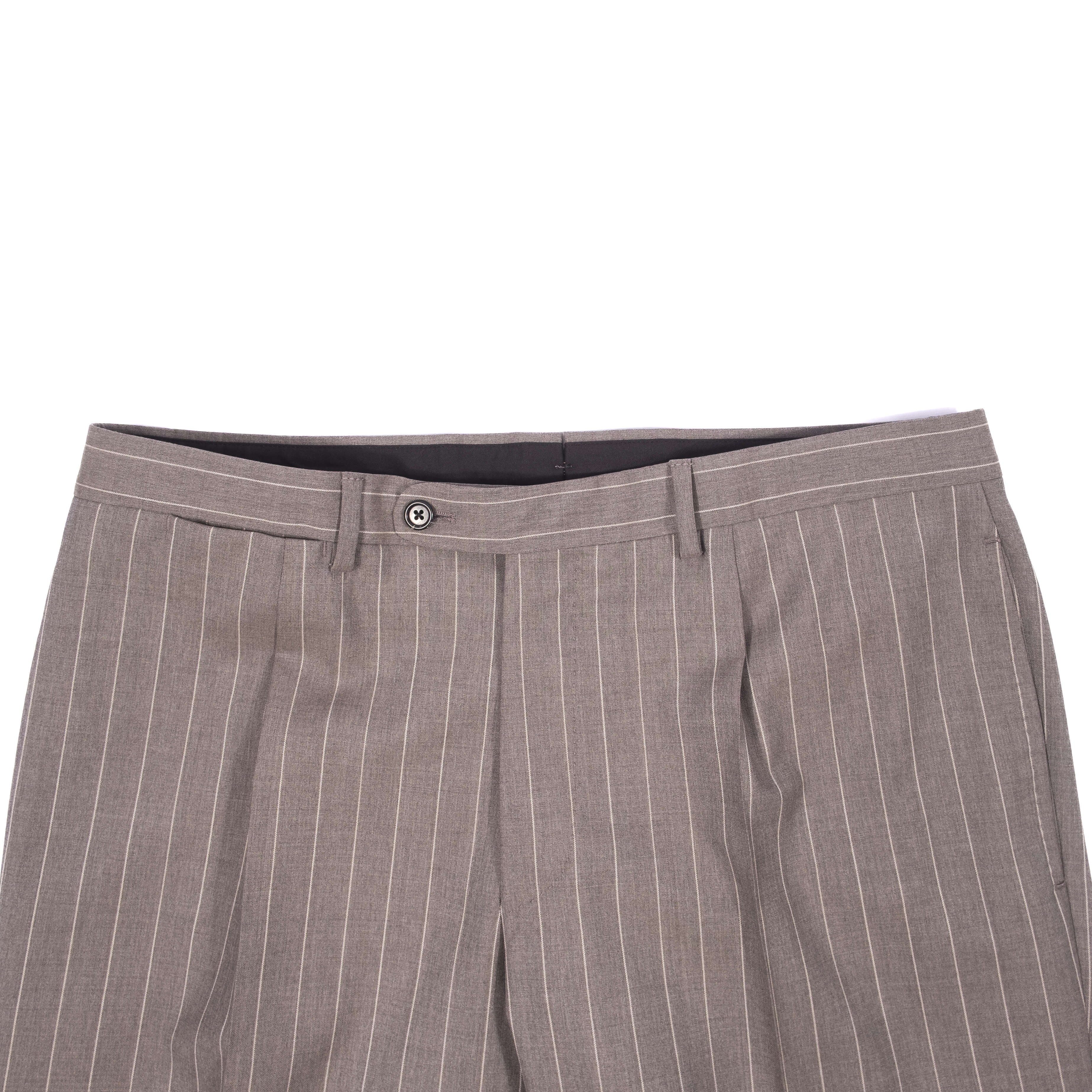 Neapolitan Hand Tailored Grey Chalk Striped Double Breasted Vitale Barberis Canonico Summer Suit Sz 54