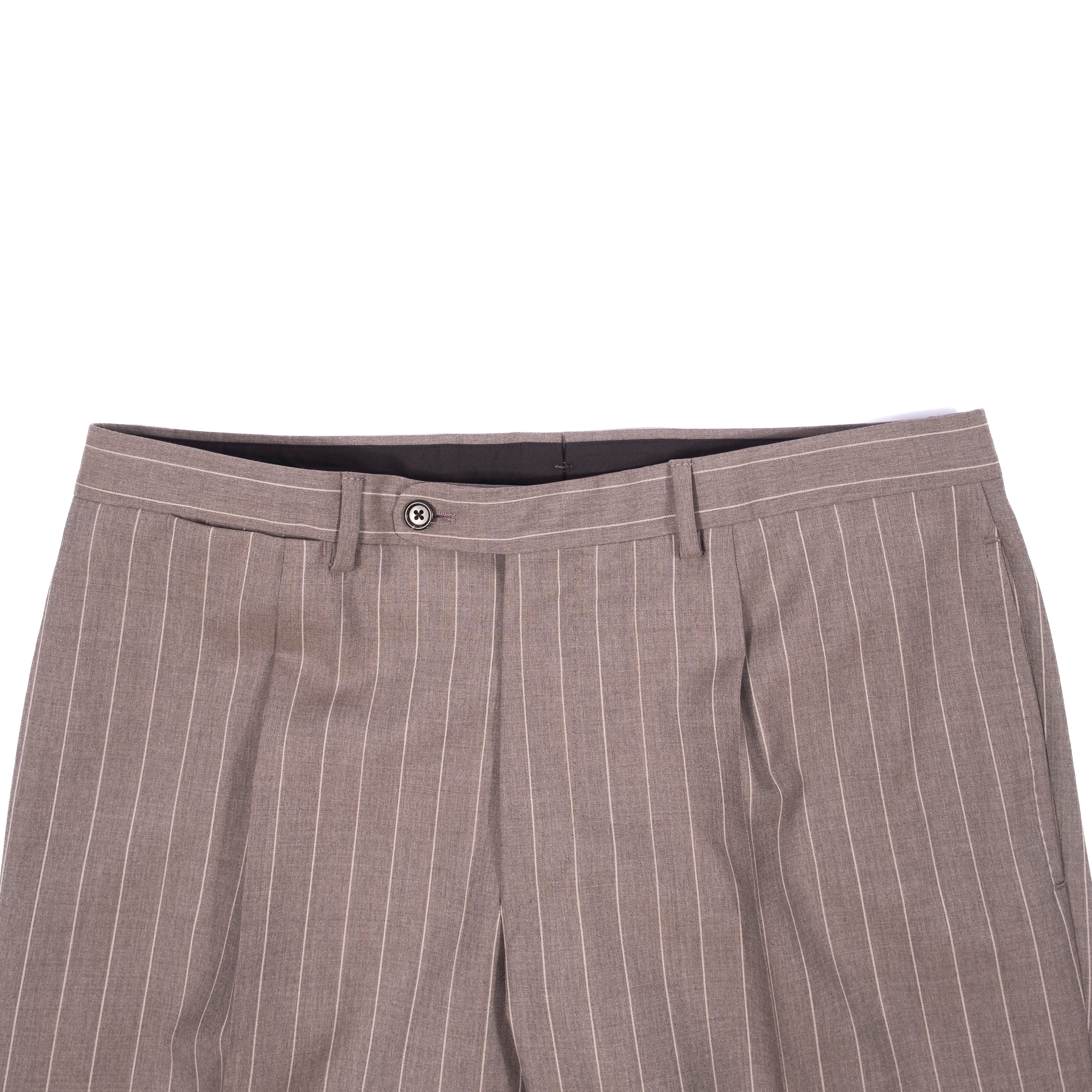 Neapolitan Hand Tailored Grey Chalk Striped Double Breasted Vitale Barberis Canonico Summer Suit Sz 54