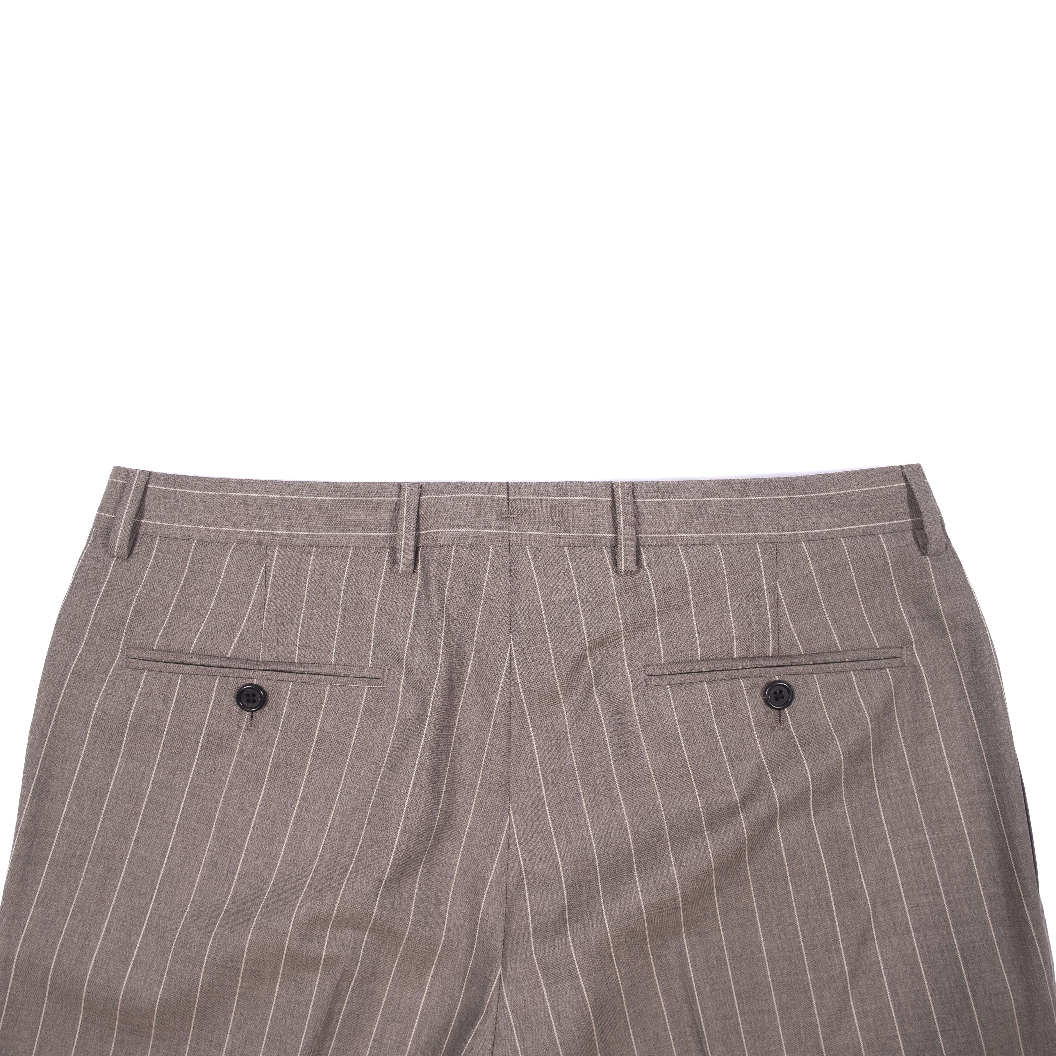 Neapolitan Hand Tailored Grey Chalk Striped Double Breasted Vitale Barberis Canonico Summer Suit Sz 54