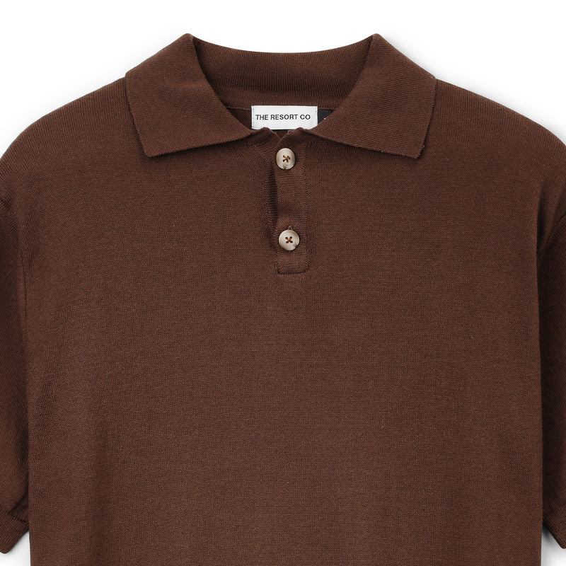 Knitted Brown Short Sleeve Polo Shirt