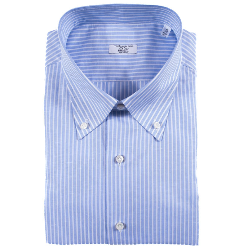 Neapolitan Hand Tailored White/Blue Striped Buttondown Shirt Sz 44