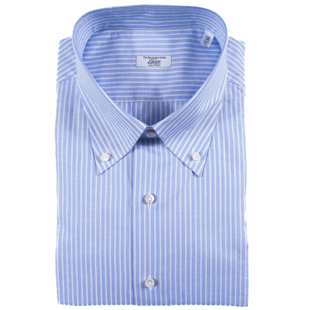 Neapolitan Hand Tailored White/Blue Striped Buttondown Shirt