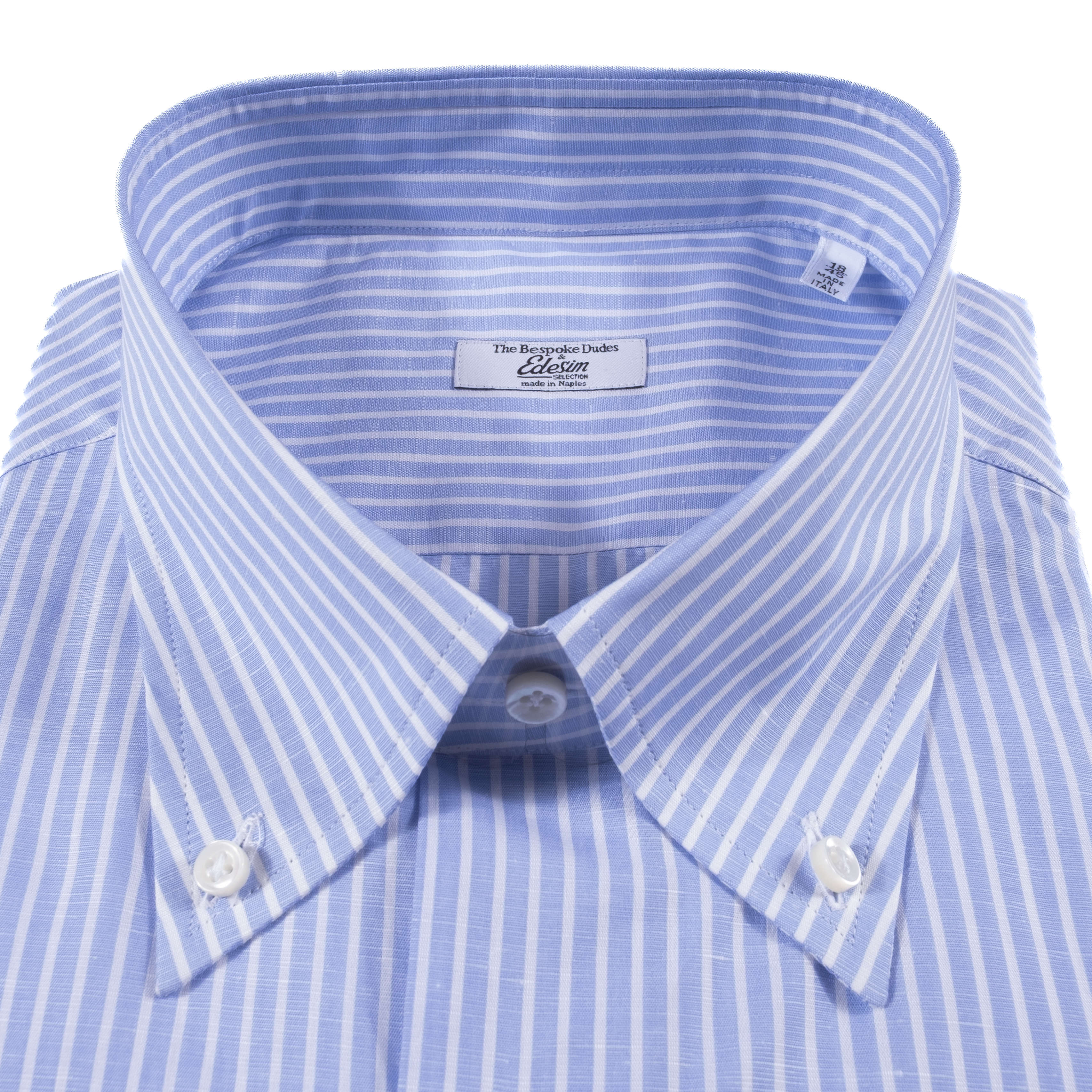 Neapolitan Hand Tailored White/Blue Striped Buttondown Shirt
