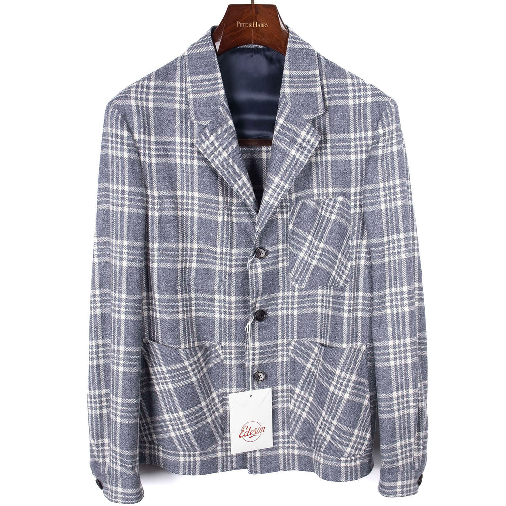 Neapolitan Hand Tailored Blue Checked Utility Jacket Sz 52