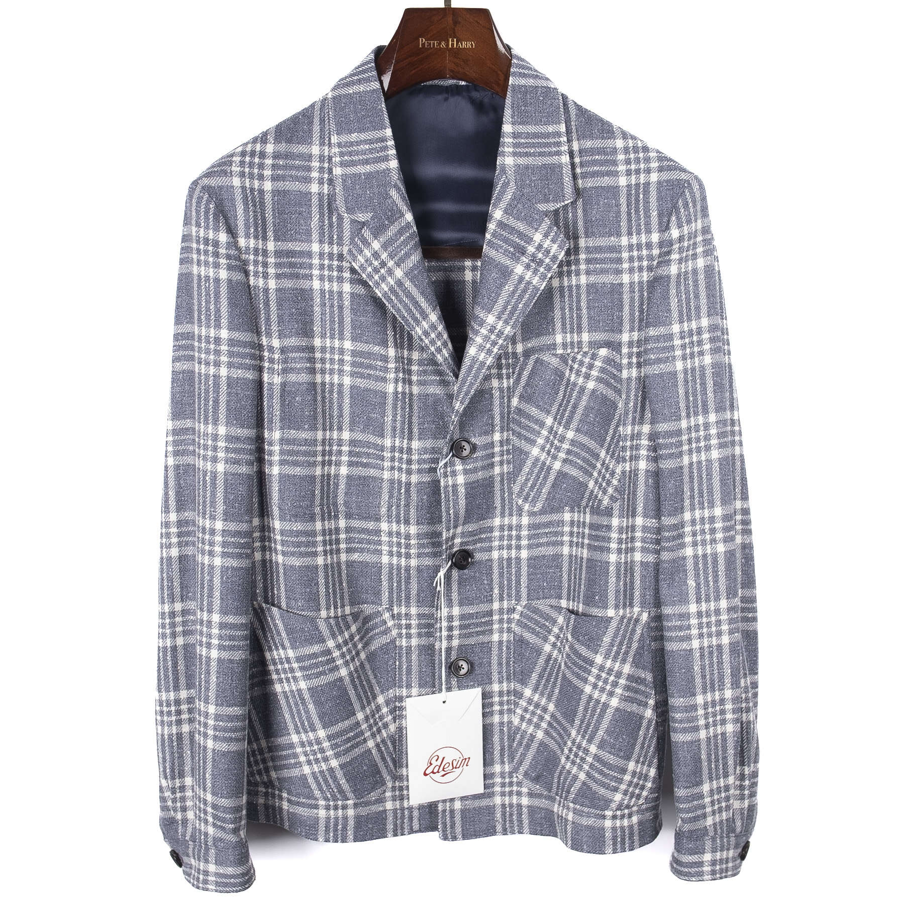 Neapolitan Hand Tailored Blue Checked Utility Jacket Sz 52
