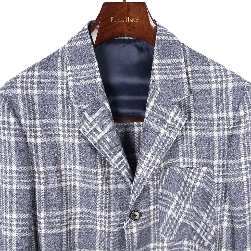Neapolitan Hand Tailored Blue Checked Utility Jacket Sz 52