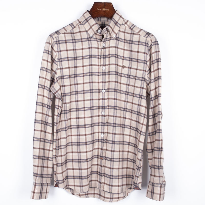 Soft Beige Check Flannel Slim Shirt