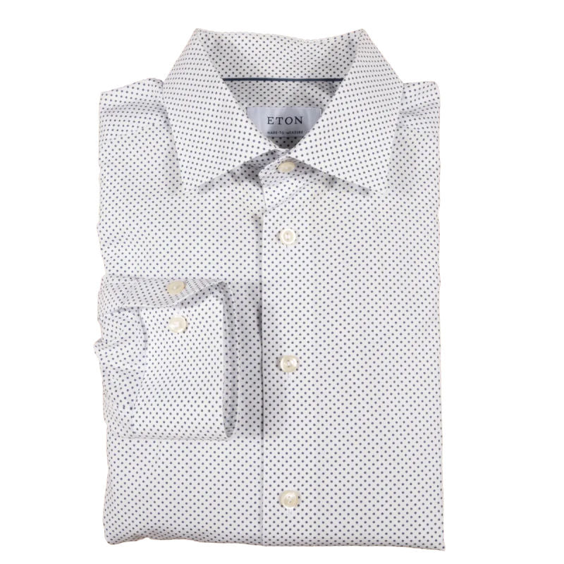 Eton Shirt - White with Navy Dots
