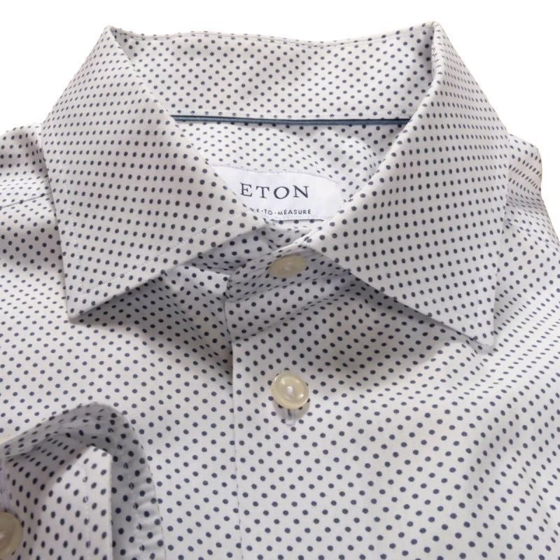 Eton Shirt - White with Navy Dots