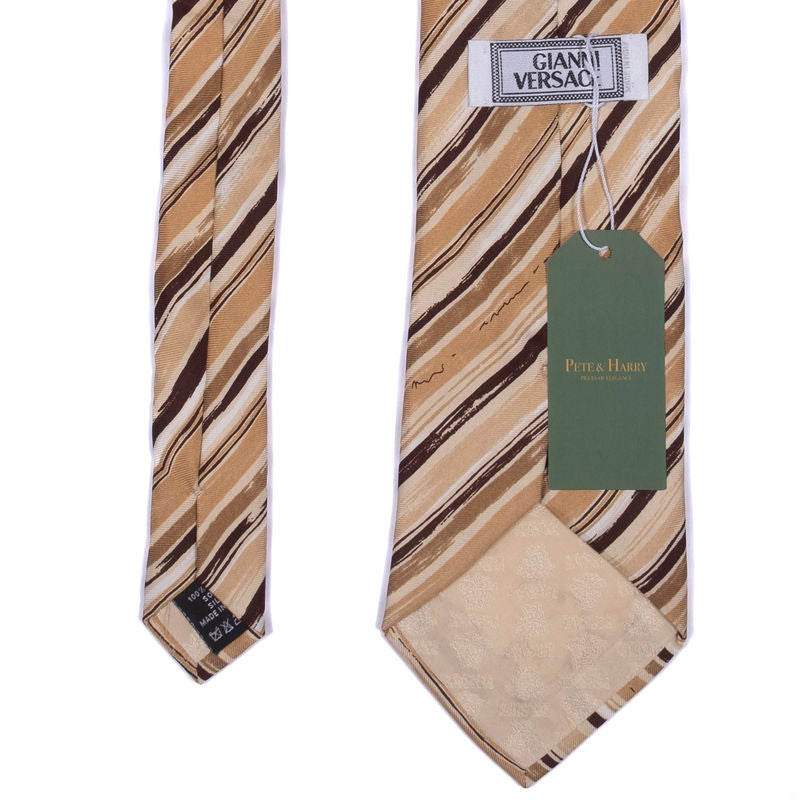 Gianni Versace Beige and Brown Striped Tie