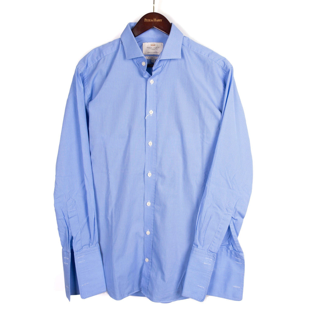 Blue French Cuff Spread Collar Shirt