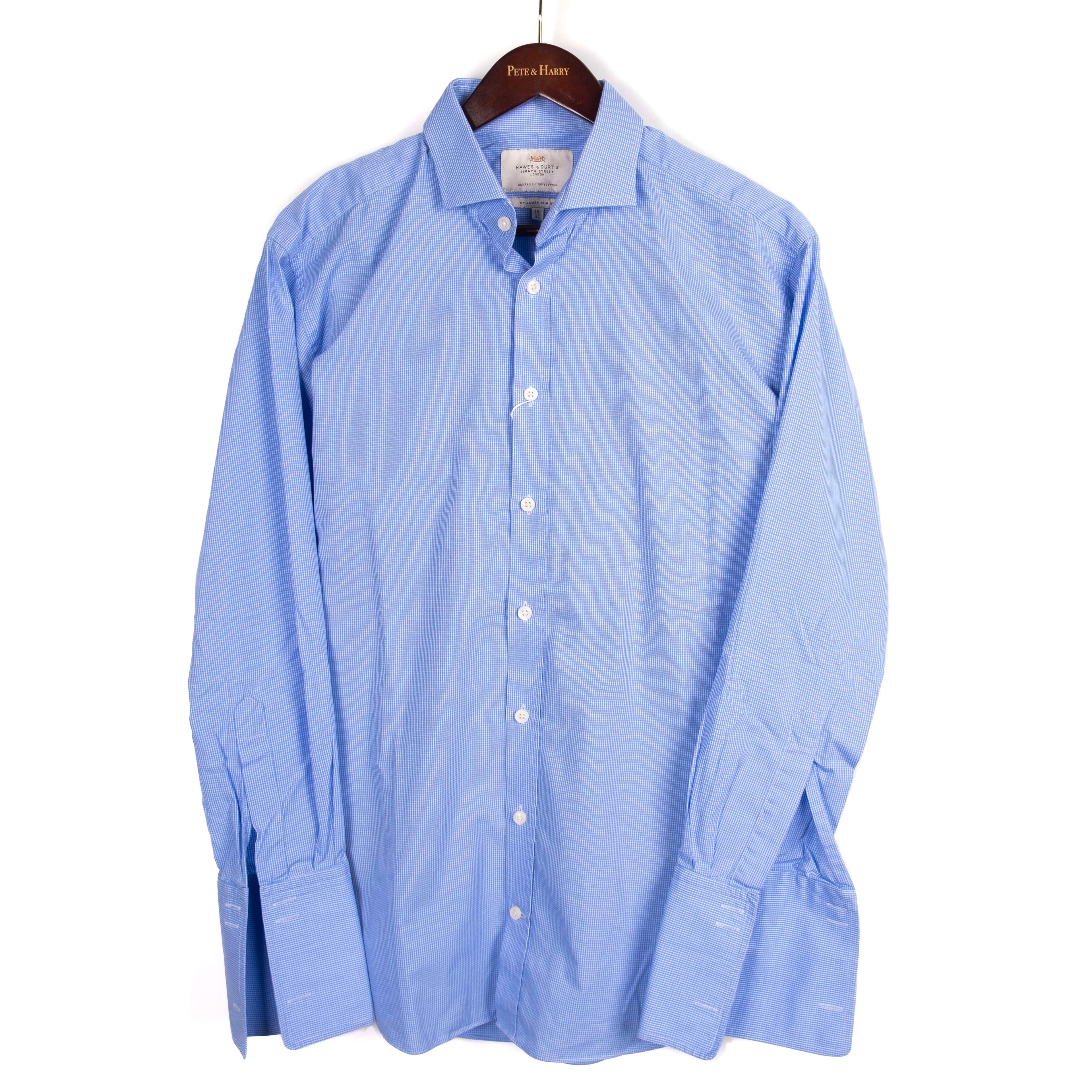 Blue French Cuff Spread Collar Shirt