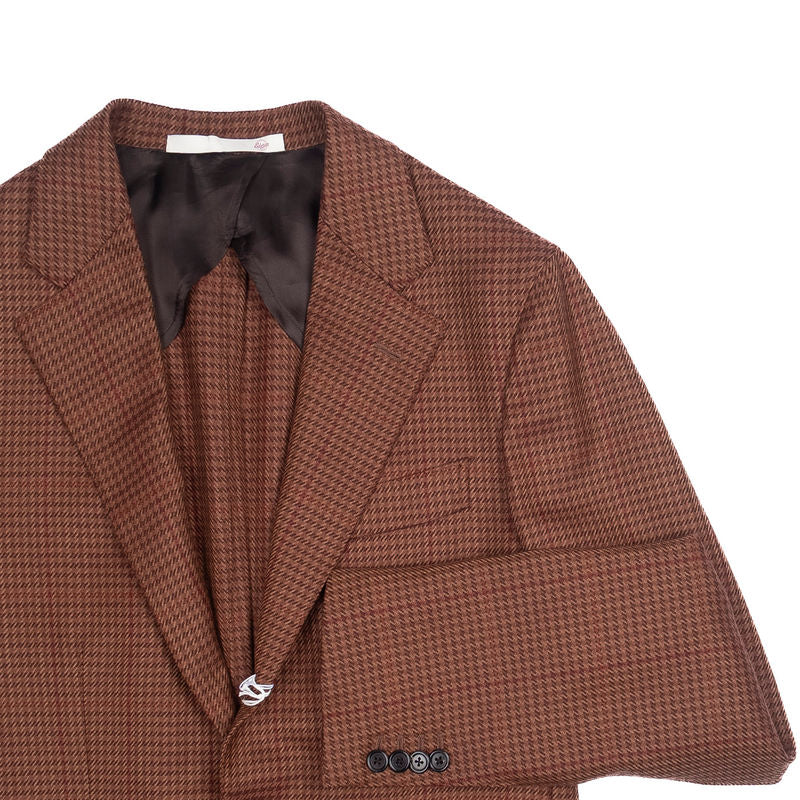 Neapolitan Hand Tailored Brown Houndstooth Lafayette Saltiel Drapiers Wool Sport Coat Sz 52