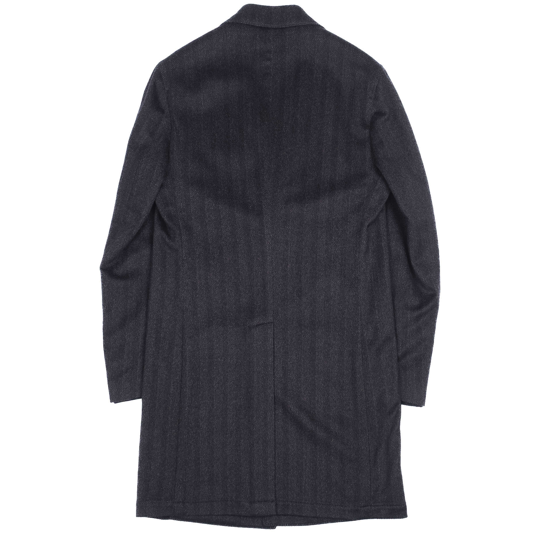 Neapolitan Hand Tailored Grey Cashmere Herringbone Coat Sz 48