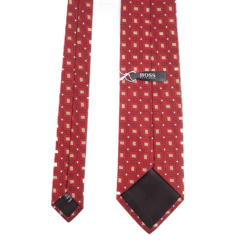 Boss Red Tie with Geometrical Patterns