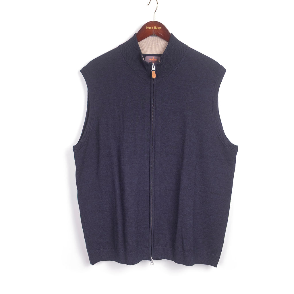 Navy Merino Wool Zip Vest