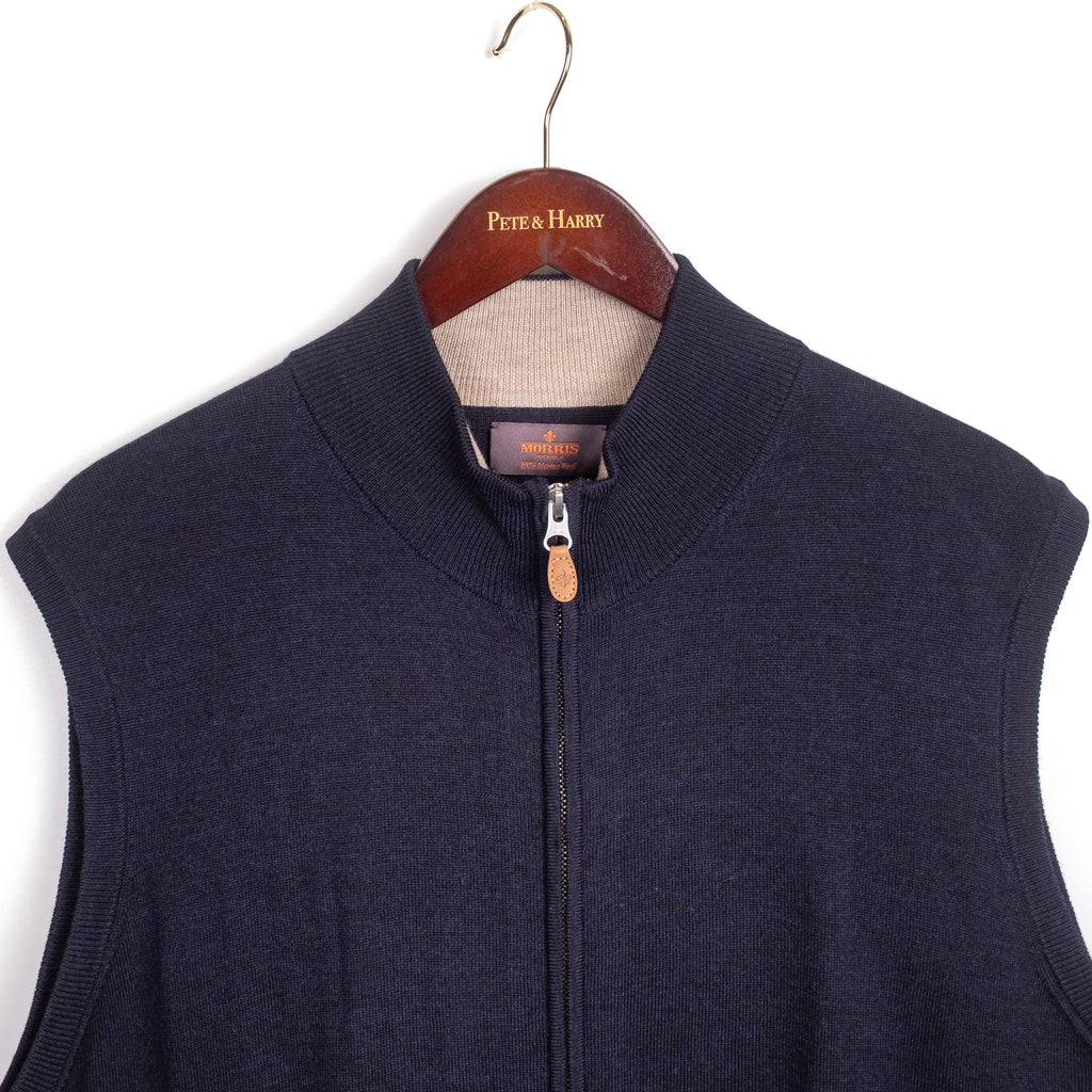 Navy Merino Wool Zip Vest