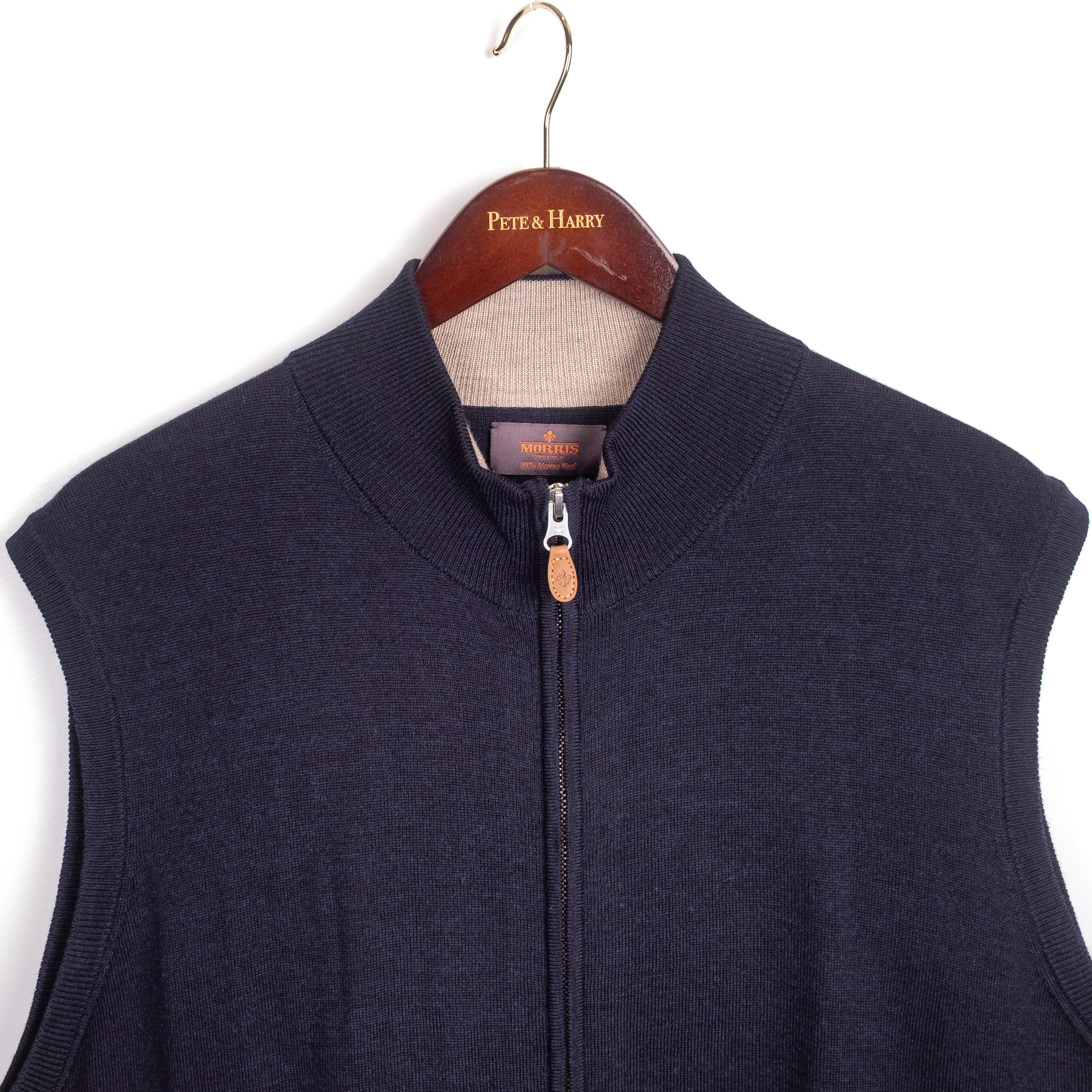 Navy Merino Wool Zip Vest