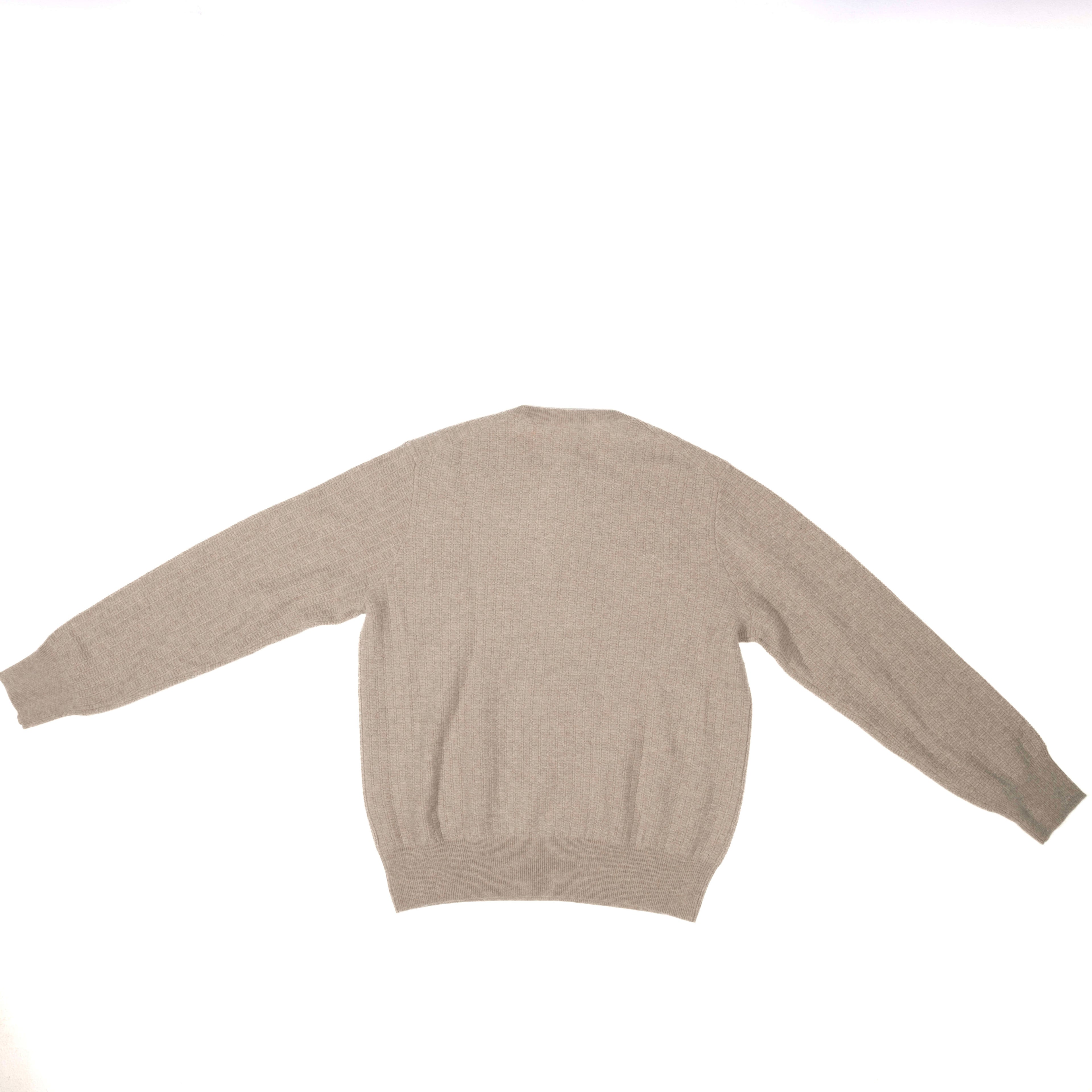 Soft Goat Cashmere Greige Pattern O-neck Sz XL (EU)