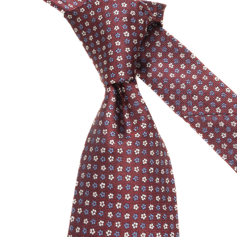 Red Textured Floral Silk Tie Corneliani