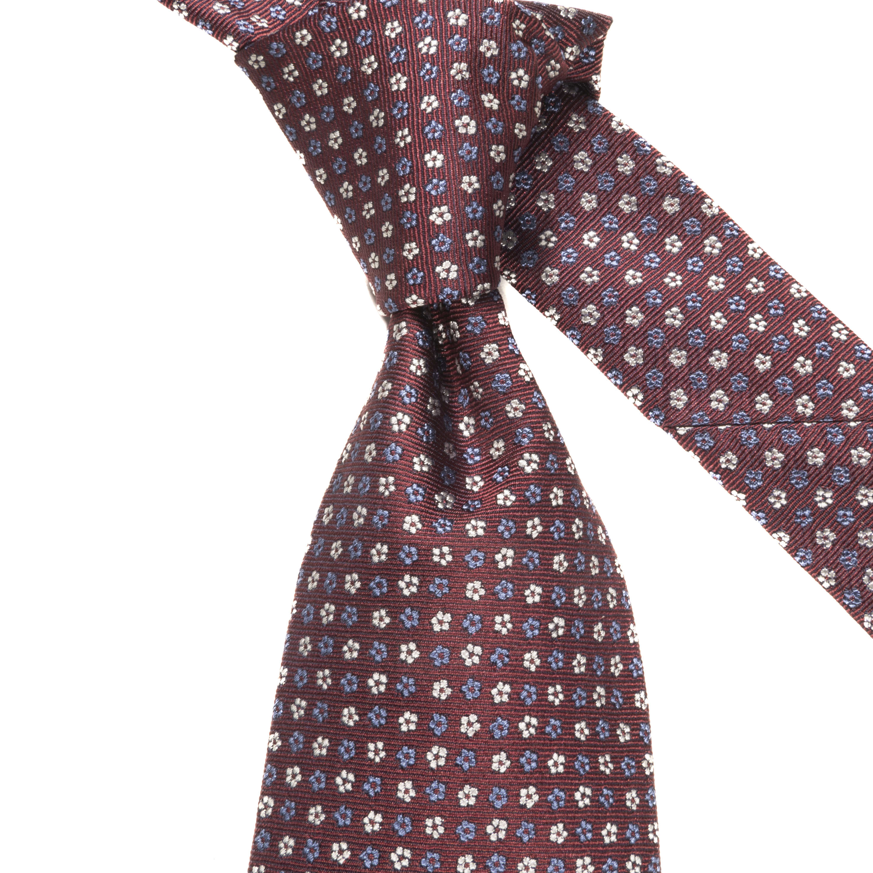 Red Textured Floral Silk Tie Corneliani