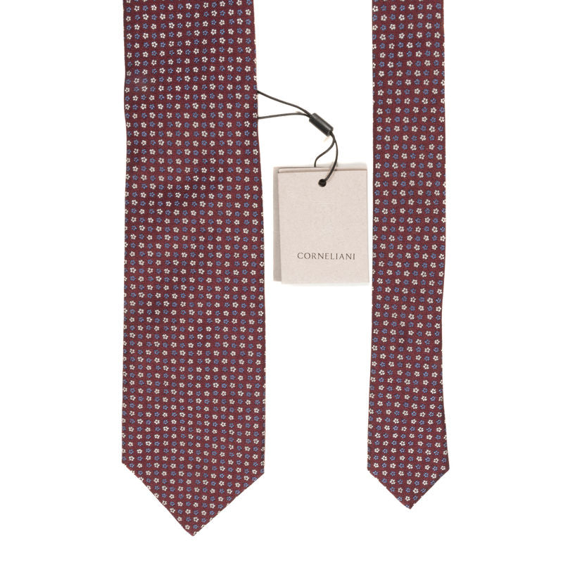 Red Textured Floral Silk Tie Corneliani