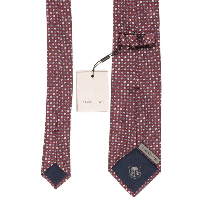 Red Textured Floral Silk Tie Corneliani